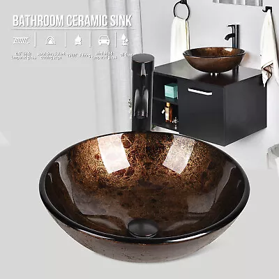 £67.99 • Buy Tempered Glass Basin Sink Vanity Bathroom Clockroom Countertop Wash Bowl W/ Tap