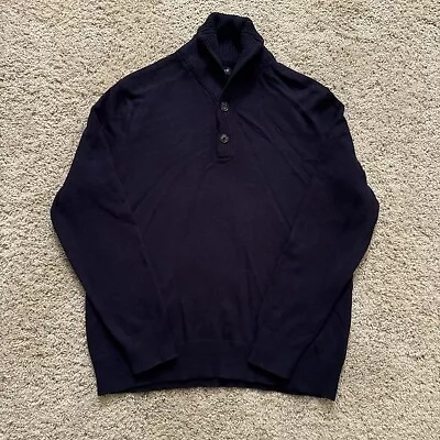 J. Crew Sweater Men's XL Cowl Neck Button Casual Wool Blend Navy Blue Preppy • $23.99