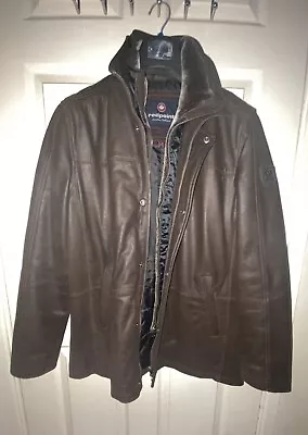 Mens Goats Leather Jacket 40R Designer German Redpoint Coat Brown Faux Fur Warm • $74.67