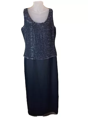 J Kara Beaded Bodice Evening Gown Size 12 Black Sleeveless Full Length V-Neck • $24.99