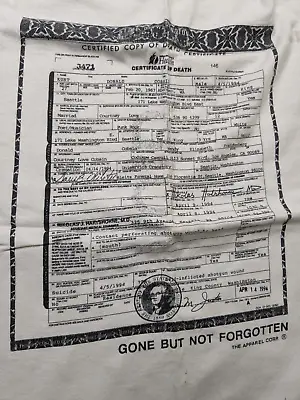 Vintage 1994 Kurt Cobain Death Certificate T-shirt RARE Size XL • $300