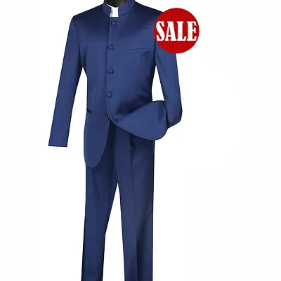 HAS TO GO! Sharp Banded Collar Nehru Church Suit NAVY U.S. 56 Regular $299+ • $62.55