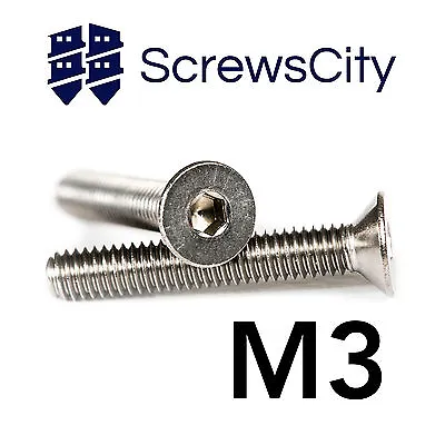 M3 (3mm Ø) COUNTERSUNK BOLTS ALLEN SOCKET SCREWS A2 STAINLESS STEEL • £2.41