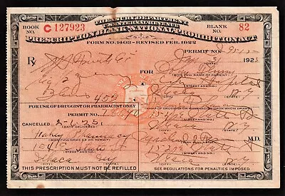 Antique 1925 Prohibition Whiskey Prescription Doctor Pharmacist Bar Ithaca NY • $50