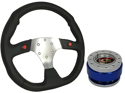 F1 CHROME Steering Wheel + Chrome Blue Quick Release Boss CBL For PEUGEOT • £89.99