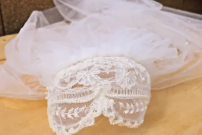 Bridal Collection White Wedding Bridal Veil Hat Tulle Pearls Beads • $34.99