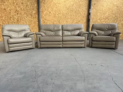 G Plan Stratford Cambridge Taupe Leather Power Recliner 3 Seater Sofa Set! • £2000