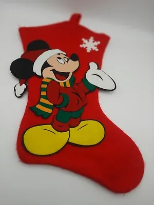 Vintage Disney Mickey Mouse Large Red 3D Felt Appliqué Christmas Stocking  • $13.59