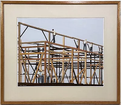 ROBERT BOB MILNAZIK 20th C. American PA Artist PAINTING Amish House Builders • $695