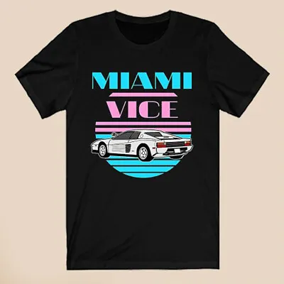 Miami Vice Police Car Don Johnson Men's Black T-Shirt Size S-5XL • $16.99