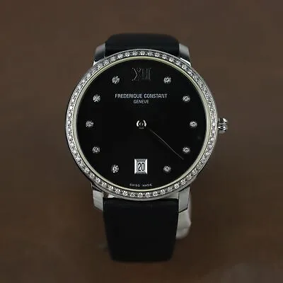 Frederique Constant Slim Line Black Dial Diamond Ladies Watch - FC-220B4SD36 • $1431.93