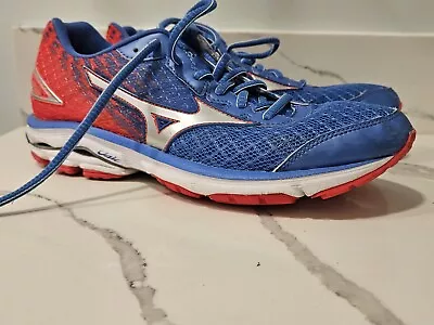 Mizuno Womens Sz 9 Wave Rider 19 Red Blue Running Shoes Athletic Sneakers • $30.77