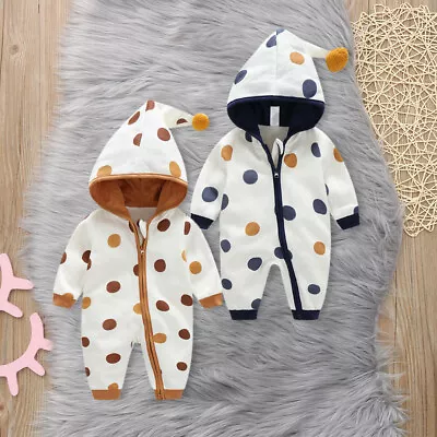 Newborn Infant Baby Girls Boys Polka Print Zip Romper Jumpsuit Bodysuit Clothes • $37.39