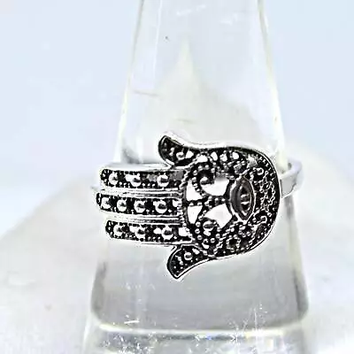 Hamsa 925 Silver Ring Hand Of Fatima Ancient Potent Protection Amulet Evil Eye • £14