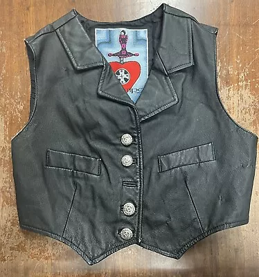 VTG Contempo Casuals Black Leather Motorcycle Vest Riding Gear Youth (?) Sz M • $24.99