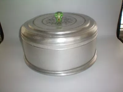Vintage Viko Aluminum Cake Carrier Storage Green Depression Glass Knob • $35