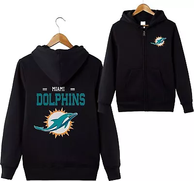 Miami Dolphins Full Zip Hoodies Sport Sweatshirt Hooded Men's Casual Jacket Coat • $33.24