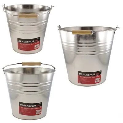 Traditional Galvanised Strong Steel Metal Bucket Water Feed With Wooden Handle • £9.65