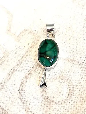 925 Sterling Silver Green Malachite Pendant Mini Squash Blossom NOS • $45