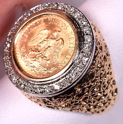 14K Diamond Coin Ring SZ 9 1/2 Textured Vintage • $975