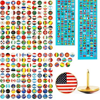 200 Pcs World Country Flag Pushpins Thumb Tacks Map Indicator Location Push Pins • $30.99