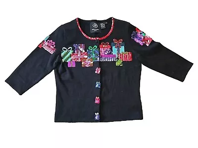 Vtg 90’s Michael Simon Beaded Sequin Artwork Cardigan Sweater Sz Small Christmas • $59.99