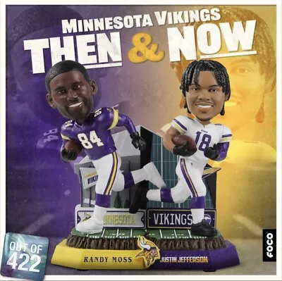 JUSTIN JEFFERSON & RANDY MOSS Minnesota Vikings NFL “Now & Then  Bobblehead NIB! • $250