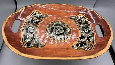 Hand Painted Mexican Floral Wooden Serving Tray Vintage • $24.99