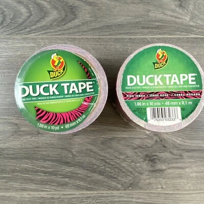 $24.99 • Buy Lot Of 2-Duck Brand 1.88 In X 10 Yds Pink Zebra  DESIGN DUCT TAPE ~ NEW