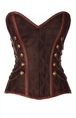 Steampunk Military Cosplay Heavy Steel Boned Brown Brocade Overbust Corset M • $89