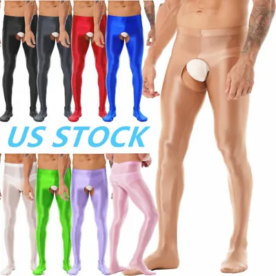 US Mens Glossy Crotchless Pantyhose Stockings Stretchy Tights Pants Trousers • $13.89