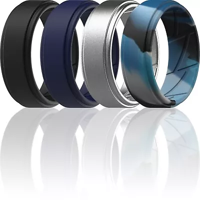 ThunderFit Silicone Wedding Rings For Men Airflow Grooves 8mm Wide (4 Pack) • $14.99