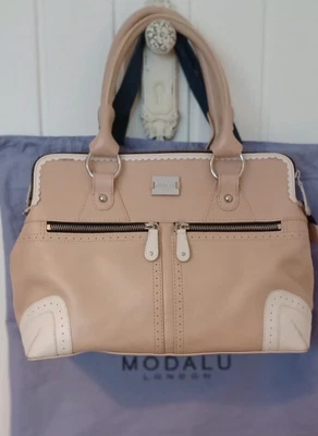 £69 • Buy Modalu Pippa Handbag Nude & Cream Leather Shoulder Bag Brogue Stiching Stunning.