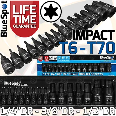 IMPACT Torx Bit Socket Set T6 - T70 1/4  3/8  1/2 DR HEAVY DUTY TRX 15pcs Star • £14.95