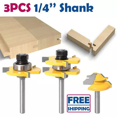 $23.70 • Buy 3pcs/set 1/4  Shank Tongue And Groove Router Bit Tool 45° Lock Miter Wood