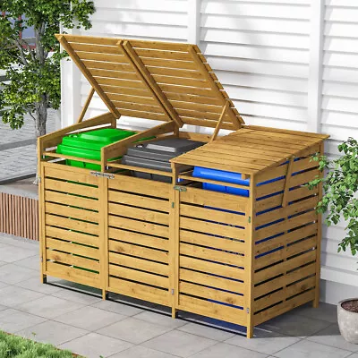 Large Triple Wheelie Bin Storage Wooden Outdoor Garden Dustbin Shed Cabinet Unit • £215.95