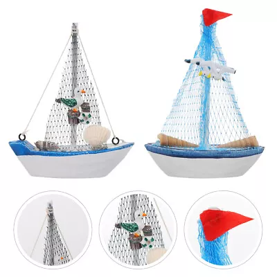 2pcs Wooden Sailboat Decor Wooden Sailboat Ornament Model Boat Toy Woodcraft • $11.48