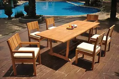 7-Pc Outdoor Teak Dining Set: 94  Masc Rectangle Extension Table 6 Chairs Vera • $3474.38