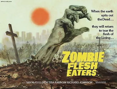 ZOMBIE FLESH EATERS 1979 UK Quad Poster Print 30x40  Video Nasty FULCI FREE P&P • £24.99