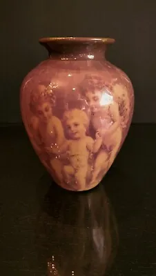 $15 • Buy Vintage Artistic Enesco Laminated Small Ceramic Vase With Cherub Imagery