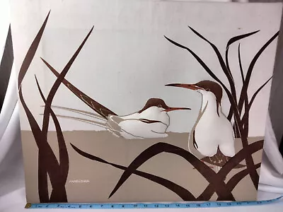 Vintage Marushka Framed Wall Art 3D Birds On Water - Linen - Earth Tones 18 X 22 • $80