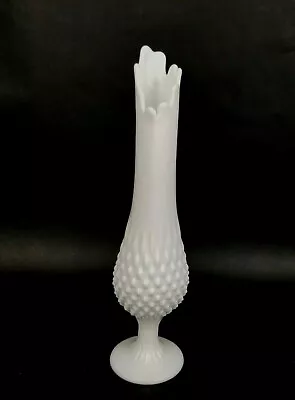 Fenton Swung Glass Vase Milk Glass Hobnail Pedestal Stretch 13.5 In Vintage • $32.97