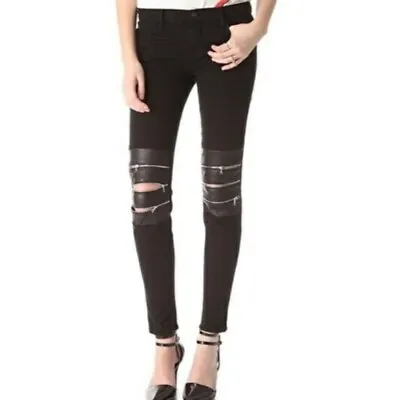 J Brand Hewson Black Skinny Jeans With Leather Zip Knee 27 • $79