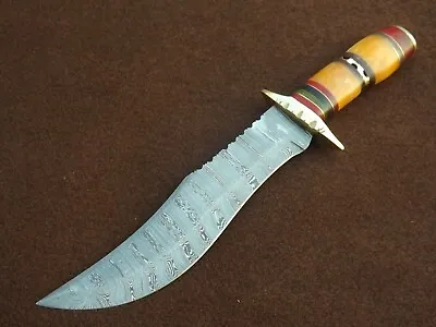 Handmade Forged Damascus Steel Hunting Knife Bone Handle Bras + Guard Sheath • $46.99