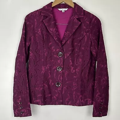 CAbi Womens Frolic Plumberry 3 Button Blazer Jacket  Lace Overlay Size 2 • £13.30