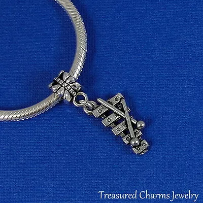 Silver XYLOPHONE Musical Instrument Dangle Bead CHARM Fits EUROPEAN Bracelet • $11.95