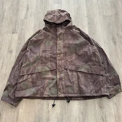 Vintage Cabelas Camo Camouflage Dry Plus Lined Hooded Jacket XXXL 3XL Rebark • $52.49