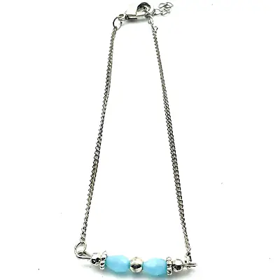 Blue Beaded Bar Bracelet Silver Tone Delicate Dainty Beach Coastal Islands Ocean • $9.99