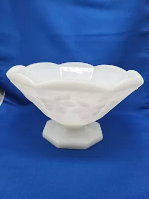 Vintage White Milk Glass Grape Pattern Pedestal Fruit Bowl Footed Octagon Granny • $16.97