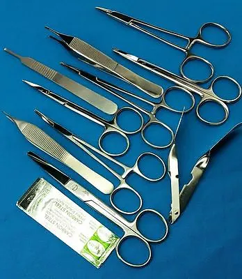 10 Pcs Suture Laceration Medical Student Surgical Instruments Kit+5 Blades#10 • $12.21